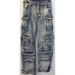 Daisy Y2K Cargo Industrial Grunge Edgy Women's Distressed Wide Leg Utility M